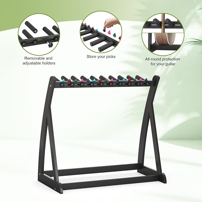 Guitar Stand Rack, Multi-Guitar Display Rack Adjustable Bamboo Guitars Holder Electric Guitar Stands Floor Storage for Bass Acoustic, Home Studio, Band Stage