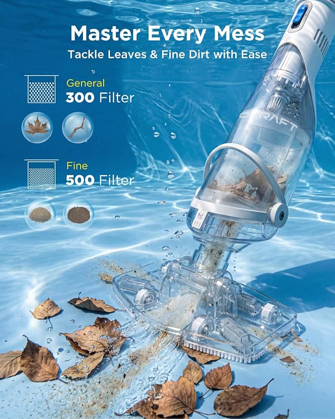 InoKraft Pool Vacuum for Above Ground Pool, Cordless Pool Vacuum for Inground Pools, Rechargeable Pool Cleaner with 18.5 GPM Suction, Above Ground Pool Vacuum with 59” Extendable Pole, Gray