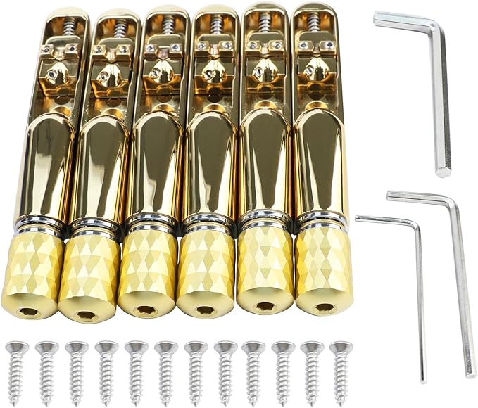 Pack of 6 Individual Single Tubular Fixed Bridge 6 String Electric Bass Bridge for Headless 6-string Bass Replacement Parts Gold