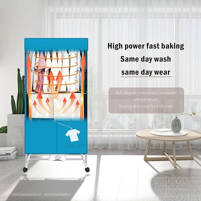Portable Dryer, 110V 1000W Electric Clothes Dryer Machine, Double Layer Stackable, Stainless Steel, Blue, 15kg Capacity, Front Load, Ideal for Apartments, RV, Families, Campers