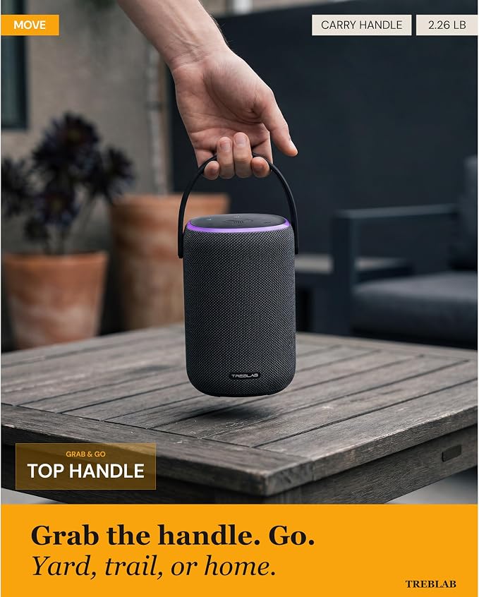 TREBLAB Portable Outdoor Bluetooth Speaker, 40W, IPX6 Waterproof, 18-Hour Battery, TWS Stereo Pairing, USB-C, Built for Active Days - Move Power (HD-Energy-Pro)