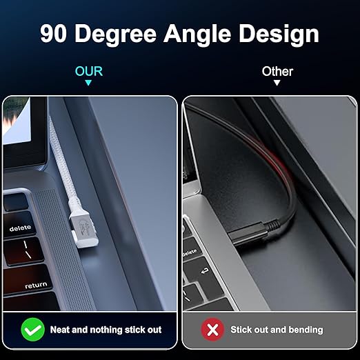 Short Thunderbolt 4 Cable White, Right Angle Thunderbolt 4 Cable 90 Degree, 240W USB C to USB C Cable with 40Gbps Data, 8K@60Hz Display, Compatible with USB4,Docks eGPU Hub 0.82ft/0.25M
