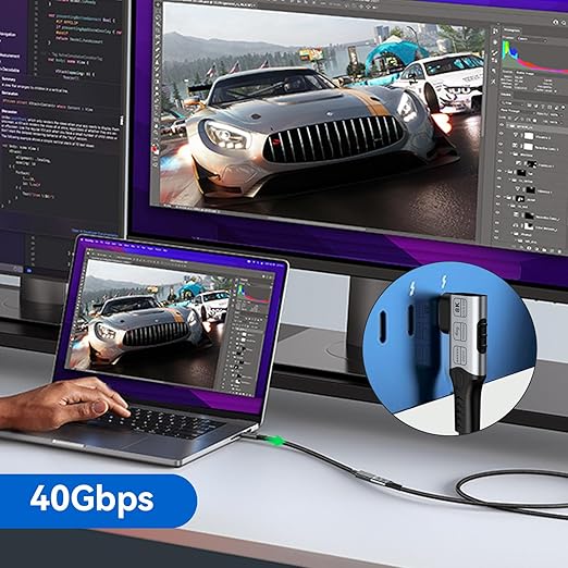 long right angle usb4 extension 6.6FT/2M for Thunderbolt 4 Extension Cable high Speed 40Gbps Data Transfer, 8k/4k@60hz video,240w Fast Charging,male to female usbc high speed 90 degree extension cable