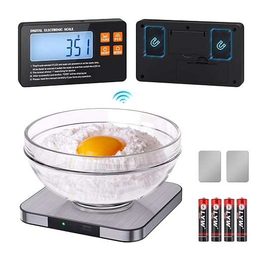 Food Scale with Split Wireless LCD Display, 33lb Digital Kitchen Scale with 7 Units Tare Function, 0.1oz High Accurate Smart Cooking Scale for Baking/Cooking/Meal Prep/Milk/Dieting (White)