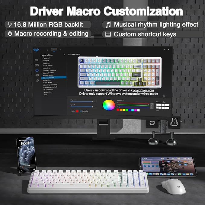 AULA F99 Wireless Mechanical Keyboard,Triple-Mode(BT5.0/2.4GHz/USB-C),Gasket Mounted Creamy Keyboard with Linear Switches, Side Printed PBT Keycaps,RGB Backlit PC Gaming Keyboards for Win/Mac