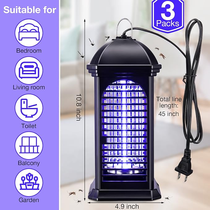 Qualirey 3 Pieces Electric Mosquito Zappers Bug Zapper with Light 11 W Plug in Mosquito Lamp Insect Trap Killer for Patio Electric Insect Killer for Home Garden Backyard Indoor Outdoor