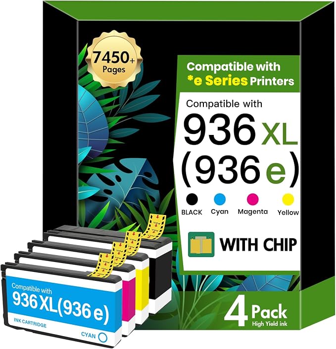 936XL 9125e 936 Ink Cartridges Combo Pack: Replacement for HP 936e 936 Ink Cartridges for HP Printers OfficeJet Pro 9125e 9120e 9730e 9135e 9130e 9130 9130b 9128e 9122e 9110b 9120b Series