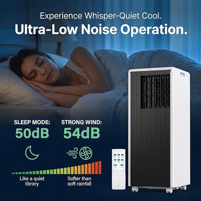 8000 BTU Portable Air Conditioners, 4-in-1 Cooling AC Portable Air Conditioner for Room with Sleep Mode, Ventless Floor Air Conditioner, 3 Speeds Fan & Dehumidifier