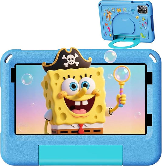 Android 15 Tablets with Case 7 inch Kids Tablet, 64GB Pad for Age 3-12 Toddler, Educationl, Games, Parental Control, Built in WiFi, Bluetooth, Dual Camera (Blue)