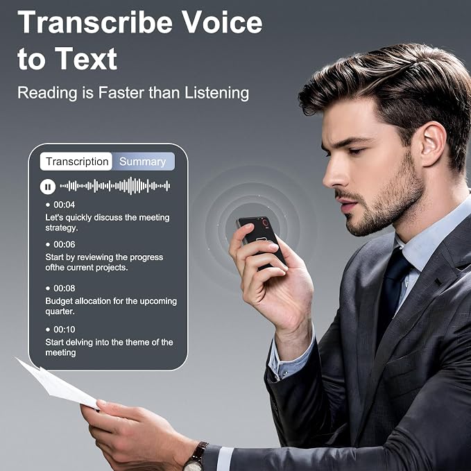 Portable AI Voice Recorder, Wireless Speech to Text Transcription Device, Smart AI Note Taking Assistant, Built-in Chat GPT, 59 Language Translator, AI Transcribe & Summarize for Meetings, Daily Calls