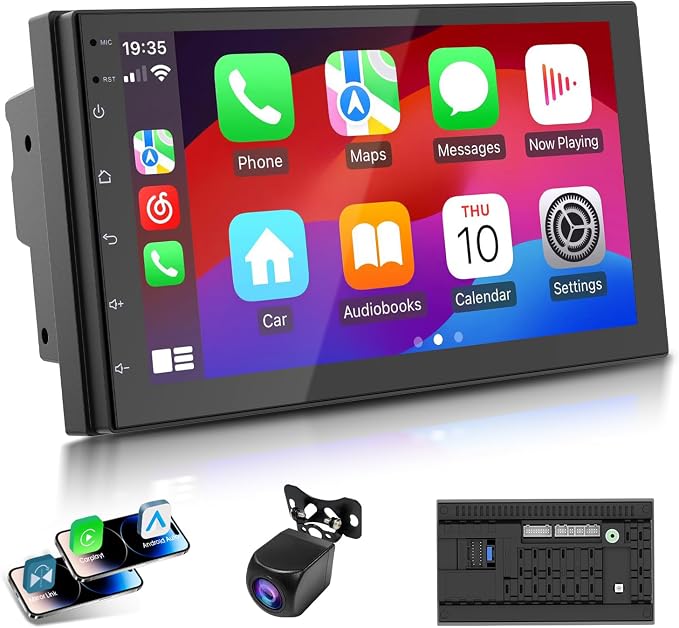 Haudio 7 Inch Double Din Car Stereo with Wireless Apple CarPlay & Android Auto, Android 13 Car Radio 2GB+32GB, GPS Navigation, Bluetooth, WiFi, Backup Camera, FM/RDS, Universal Double DIN Head Unit