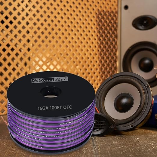 Sinus Live 16AWG OFC(Oxygen Free Copper) Speaker Wire Great use for Home Theater Speakers and Car Speakers, Purple and Black (100FT OFC)