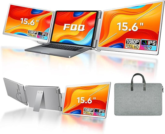 15.6" Laptop Screen Extender, Left Screen 360° Flip Triple Screen Monitor Extender, FHD 1080P IPS Portable Travel Monitor Display, fit for 12-18.5" Laptops, Compatible with Windows and MacBook-S10
