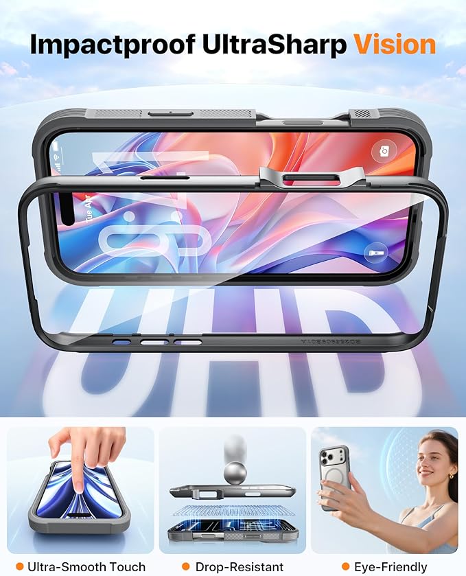 Diaclara Magnetic Designed for iPhone 17 Pro Case Full Body Bumper,[Compatible with MagSafe] Military Drop Proof Cover with Built-in Touch Sensitive Anti-Scratch Screen Protector, Grey Titanium