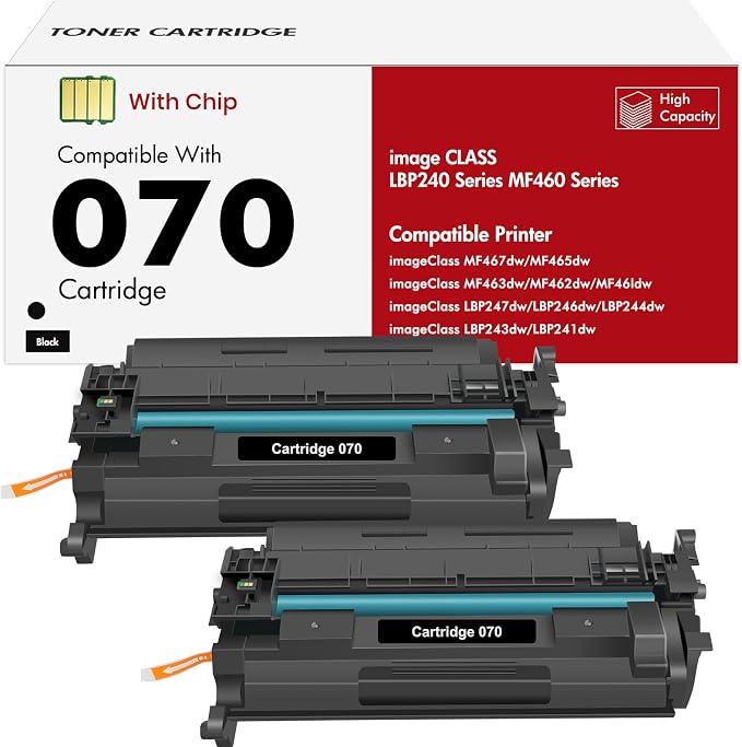 070 Black Toner Cartridge 2-Pack Compatible Replacement for Canon 070 Toner Cartridge crg-070 for imageCLASS MF465dw MF462DW LBP247dw LBP246dw LBP240 MF460 MF462 LBP247 LBP246 Printer