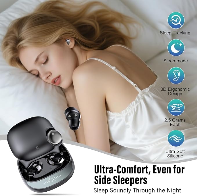Sleep Earbuds Bluetooth 5.4 in Ear Buds for Sleeping, Sleep Headphones for Side Sleepers with Dual Modes, Sleep Timer, Alarm, 48H Wireless Earbuds for Sleeping, Sleep monitoring, App Customization