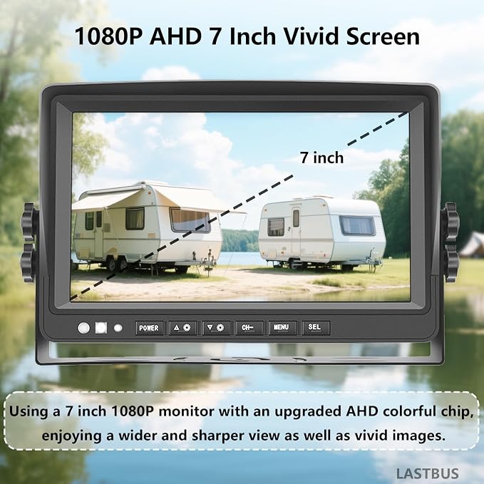 7'' RV Camera System for RV Semi-Truck Trailer Camper, 4 Split Screen Quad View HD DVR Recording Monitor + IP69K Waterproof Night Vision Rear & Side View Backup Camera to Eliminate Blind Spots