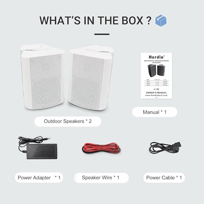 Herdio 4 Inch 200 Watt Outdoor Indoor Bluetooth Speakers, Wall Mount Waterproof Wired for Patio, Deck, Yard, Garage (White)