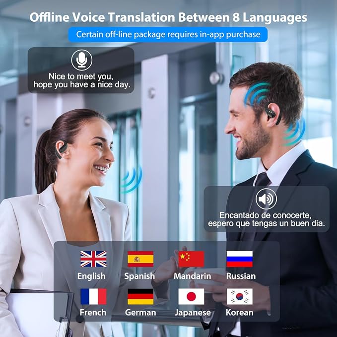AI Language Translator Earbuds, Translation Earbuds Real Time, 3-in-1 Earbud Translator 144 Languages & Accents, Translation Headphones Fit iOS & Android for Travel Business Learning (A60 Black)