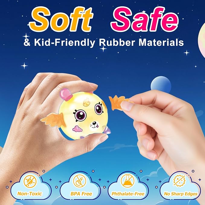 sticky balloon Rocket kit Ages 3-8 with Air Rocket Pump(4.28" x 5.9" x 7.08") Soft balloon, Stickers & Eyes Build Balloon Animals No Glue No Mess, Screen-Free Travel Gift for Girls Boys