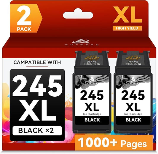 245XL Black Ink Cartridges 2 Pack Compatible for Cannon PG-245 245 XL PG-245XL for Canon PIXMA TR4520 TS302 MG2525 TR4527 TS3322 MG3022 MX490 TS202 Cannon Printer Ink Cartridges (2 Black Combo Pack)
