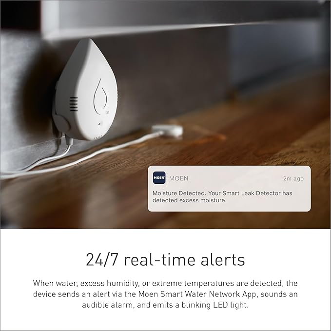 Moen White Flo Smart Water Leak Detector, Water Sensor Alarm for Home, 3-Pack, 920-005