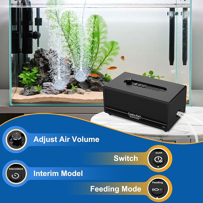 Carefree Fish 6W USB Lithium Battery Air Pump Auto Start During Power Outage Dual Air Outlets Work for 15~96 Hours with 2 Air Stones and 15Ft Silicone Tubing