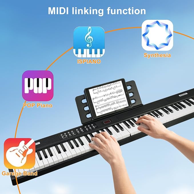 Foldable Piano Keyboard 88 Keys, Full Size Portable Digital Piano with Semi Weighted Keys, Electric Piano Keyboard with Sustain Pedal, Carry Bag and Headphones for Beginners Adults