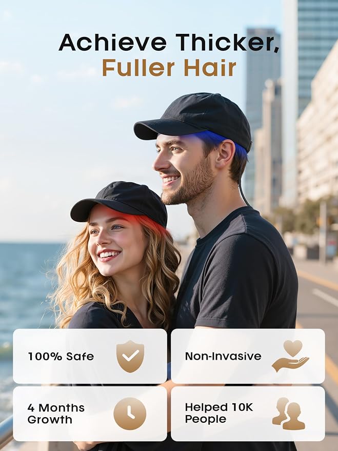 FDA Cleared Laser Hair Growth Cap for Men Women, LLLT Red Light Therapy for Hair Growth & Loss, 30-Min Daily Home Session – Wear While Working Reading Watching TV