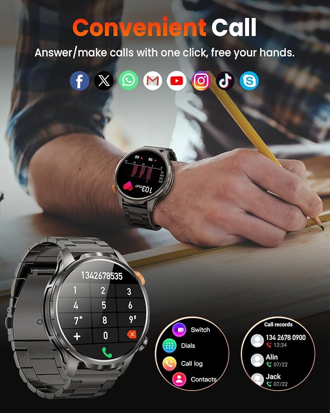 Smart Watches for Men, Military Smart Watch with 100 Days Battery/Flashlight/Heart Rate/Sleep/SpO2 Monitor/Call/110+ Sports Mode, 5 ATM Rugged Men's Fitness Tracker Watch for Android iPhone Compatible