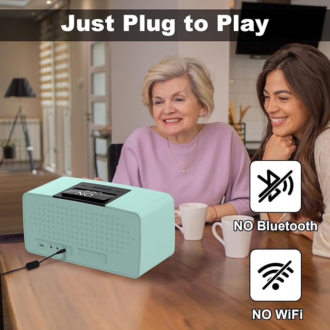 Simple Music Player for Elderly, Easy Audiobook Player with 32GB TF Card & Card Reader for Dementia, Alzheimers, Visually Impaired, Low Vision Patients, Wired - Cyan
