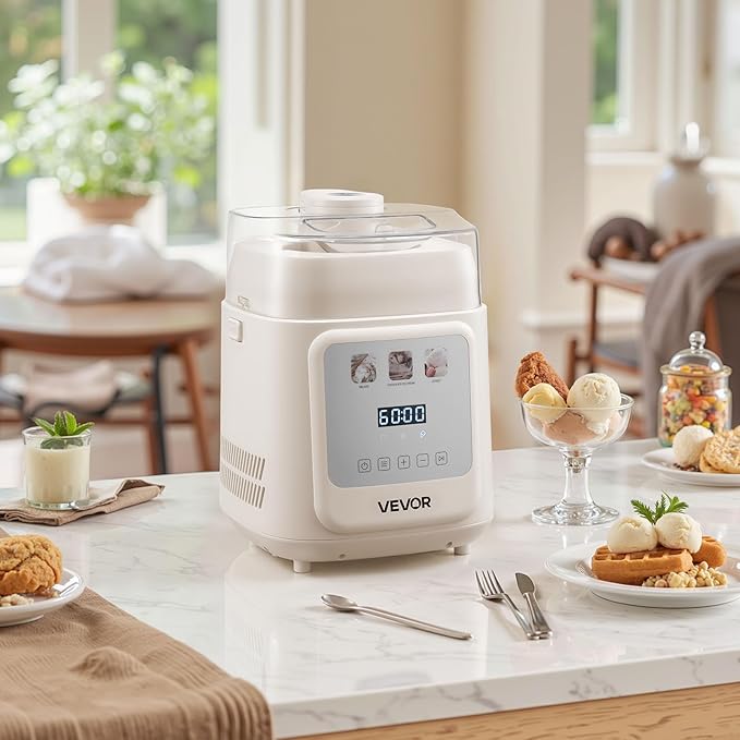 VEVOR Upright Automatic Ice Cream Maker with Built-in Compressor, 1 Quart No Pre-freezing Gelato Maker & Frozen Yogurt Machine, 4 Modes Electric Sorbet-Maker, Compressor Ice Cream Machine for Home