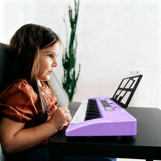 61 Key Electronic Keyboard Piano with Lighted Up Keys, Musical Mini Keyboard Piano with keyboard stand, Digital Portable Synthesizer Keyboards for Beginners Kids Adults (Purple)