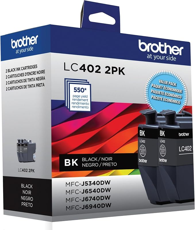 Brother Genuine LC402 2PK 2-Pack of Standard Yield Black Ink Cartridges
