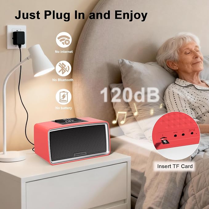 Large Button Simple Music Player for Seniors, Easy MP3 Player for Elderly, Dementia, Blind,Alzheimer's & Visually Impaired, Music Box with 32GB TF Card, One-Touch Play (Red)