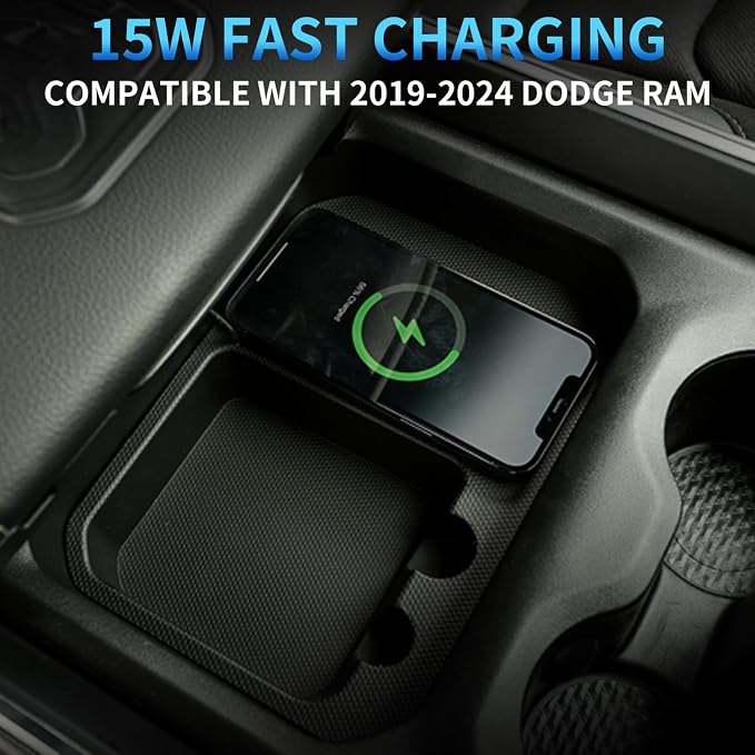 Xipoo Wireless Charger Compatible with 2019-2024 Dodge Ram Magnetic Fast Charging Wireless Charging Tray Pad Replacement for 2019-2024 Dodge Ram Accessories (Magnetic Style)