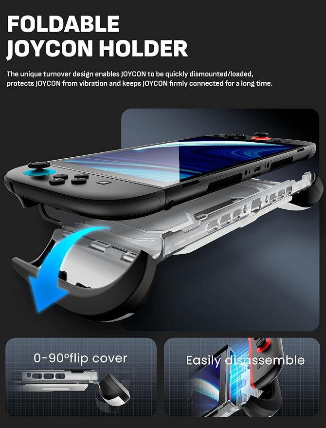 Mumba Dockable for Nintendo Switch 2 Case with Flip Stand, [Titan] Ergonomic Switch 2 Grip Protective Cover Holds 5 Game Cards & 2 TF Cards TPU Accessories and Quick-Release Joy-Con Design (Silver)