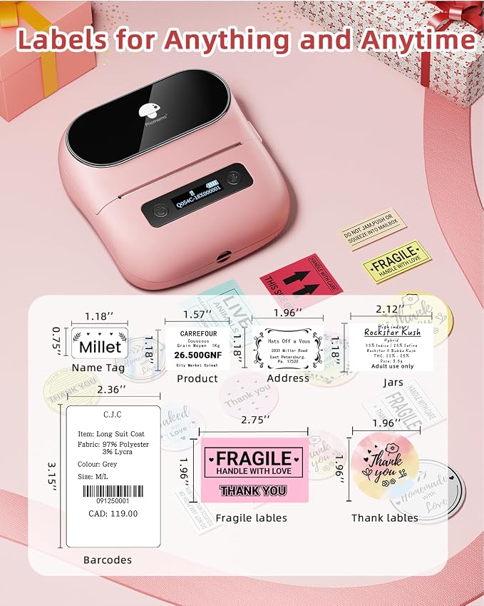 Phomemo M220 Bluetooth Label Maker - Portable Thermal Printer for Small Business Office Home - 1900+ Templates 7900+ Icons - Compatible Phone, PC
