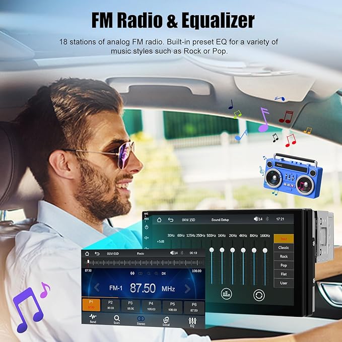 7" Single DIN Car Stereo with Wireless Apple CarPlay, Android Auto, HD Touch Screen Car Radio Bluetooth 5.2 Car Play Car Audio Receivers Support Mirror Link, FM Radio, SWC/USB/TF/AUX Head Unit