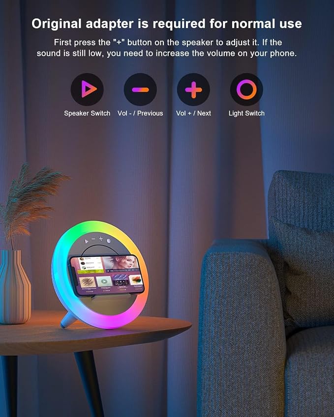 Swarmir Bluetooth Speaker Night Lights, Wireless Charging Kids Speaker, Color Changing Modern Bluetooth Lamp,Teenage Boys Girls Gifts Ideas