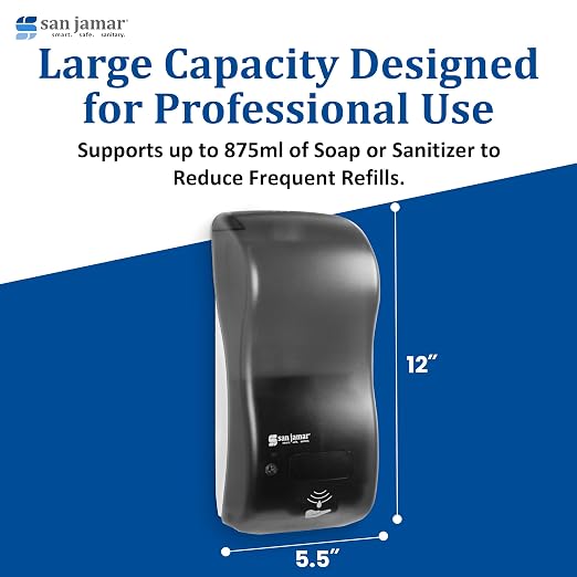 San Jamar Classic Rely Hybrid Electronic Liquid and Lotion Soap Dispenser Hand Sanitizer Dispenser for Bathroom, Kitchen, Restrooms, and Restaurants, Plastic, 900 Ml, Black Pearl