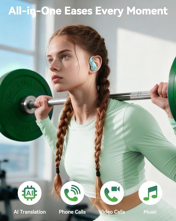 PocBuds Bluetooth Headphones Wireless Earbuds 80hrs Playtime Wireless Charging Case Digital Display Sport Ear buds with Earhook Deep Bass IPX7 Waterproof Over-Ear Earphones for Phone Laptop Mint Green