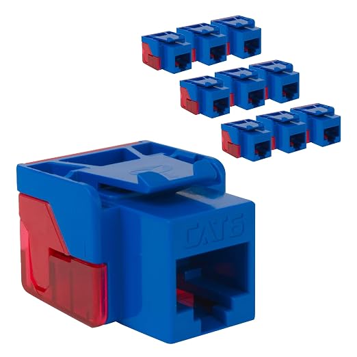 ICC CAT6 Keystone Jack with Inline IDC No Pair Split Wiring (Easier Termination) UL Listed PoE++ TAA Compliant for Wall Plate or Patch Panel, Works with JackEasy Termination Tool, Blue, 10 Pack