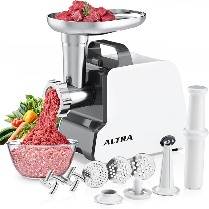 Electric Meat Grinder, 2300W Max, Heavy Duty Sausage Stuffer with 2 Blades, 3 Grinding Plates, Sausage Tube & Kubbe Kit, Home Kitchen Meat Mincer with Handle (Black)
