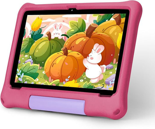 Android 15 Tablets – Kids Tablet 10 Inch with Case, Octa-Core, 8GB+64GB Storage (Expandable to 1TB), Dual Camera, GMS Certified, 5G WiFi 6, Bluetooth – Tablet for Kids Ages 3–12 (Red)