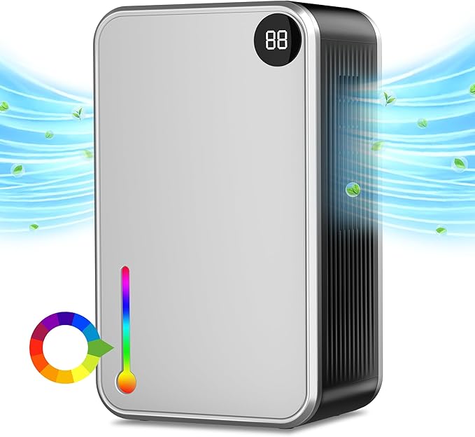 Dehumidifier, 55OZ Dehumidifiers for Home, Quiet with Auto Shut Off, Humidity Display Dehumidifier for Bedroom/Bathroom, Timer, Drain Hose, 7-color LED light, Moisture Absorbers (Grey)