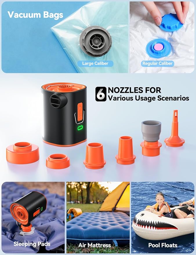JOYROOM Air Pump for Inflatables with Upgraded 3600mAh 5C Power Battery & Advanced Heat Dissipation, 4.8kPa Ultra-Fast Inflate Deflate for Air Mattress, Pool Floats, Vacuum Storage Bags, Camping Bed