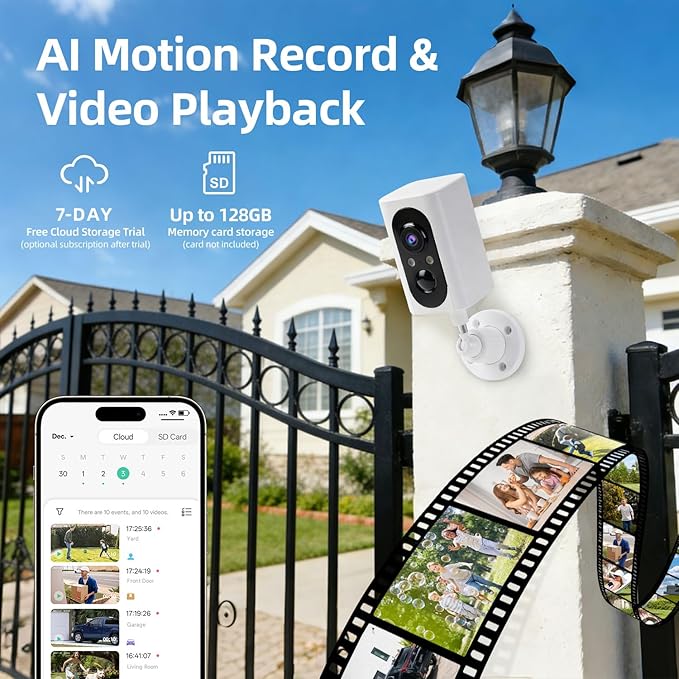 Security Cameras Wireless Outdoor 355° Pan Rotating 2K Color Night Vision Cameras for Home Security WiFi Battery Outdoor Camera Motion Detection 2-Way Talk IP65 Spotlight Siren SD/Cloud Storage 4 Pack