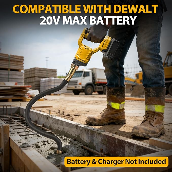 Handheld Concrete Vibrating Tool for Dewalt 20V Battery, 600W Cordless Electric Concrete Vibrator with 3.8ft Shaft Rod, 6000RPM Brushless Portable Vibrarator Remove Air Bubble (Battery Not Included)