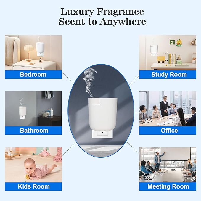 Plug-in Diffuser, Waterless Scent Air Machine, Bluetooth/Manual Dual-Control, 500 Sq. Ft Coverage Luxury Fragrance Diffuser, Essential Oil Aroma Diffuser for Home, Office, Small Room, Spa